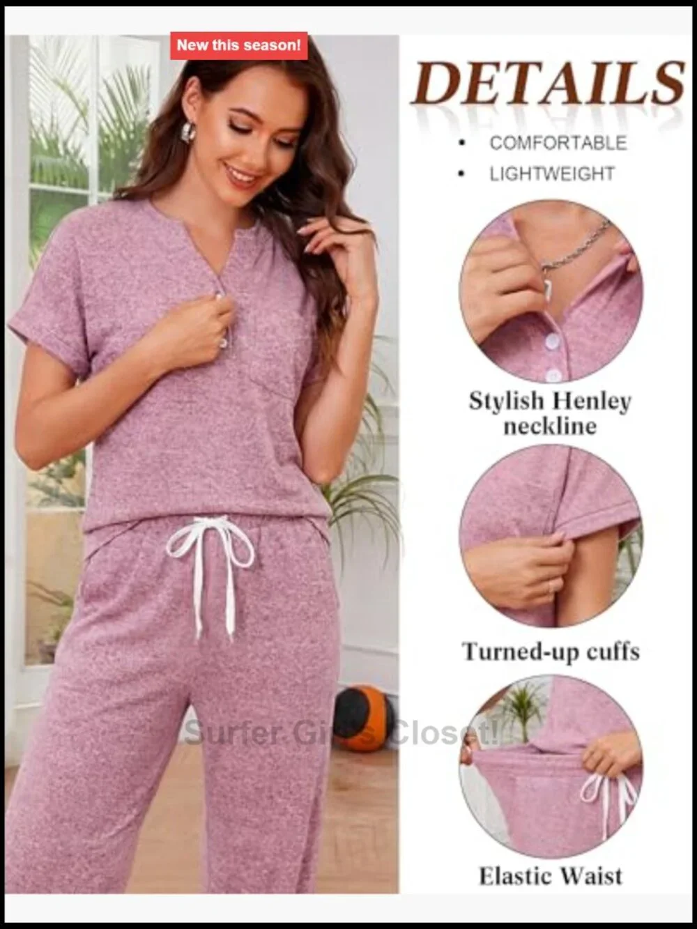 Women Lounge Set Henley Short Sleeve Top Wide Leg Pants Matching Set Travel